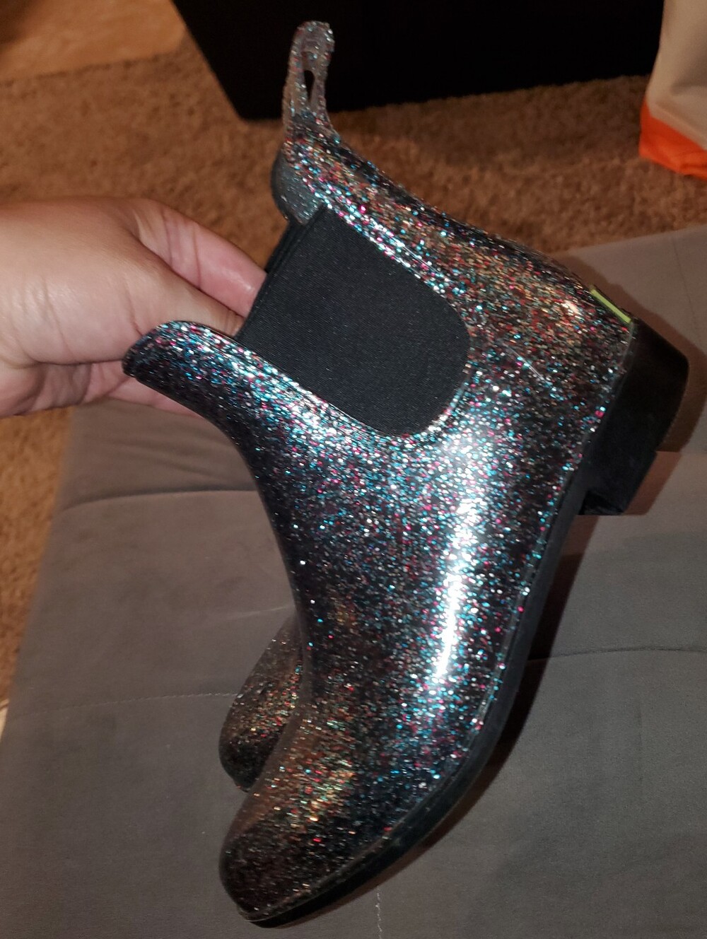 Western Chief girl's glitter ankle rainboots with multicolored glitter - Size 4